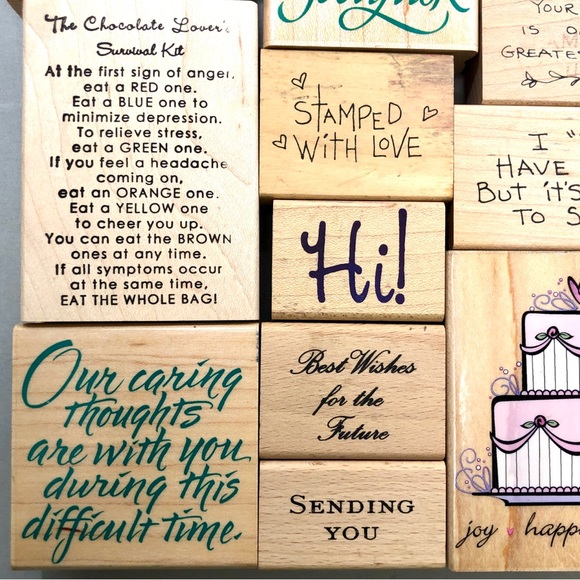 32 SENTIMENT WOODBLOCK RUBBER STAMPS - Picture 4 of 11